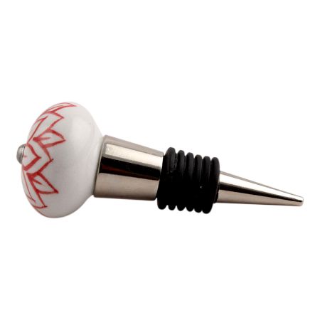 Red Lotus Ceramic Wine Stopper (Pack Of One Piece)